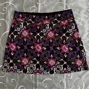 Tranquility by Colorado Clothing Black Mini Skort with Pink & Purple Pattern